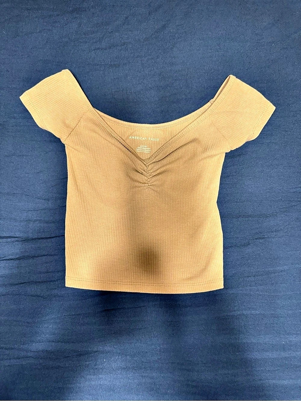 American Eagle Ribbed Ruched Crop Top Brown Small Like New